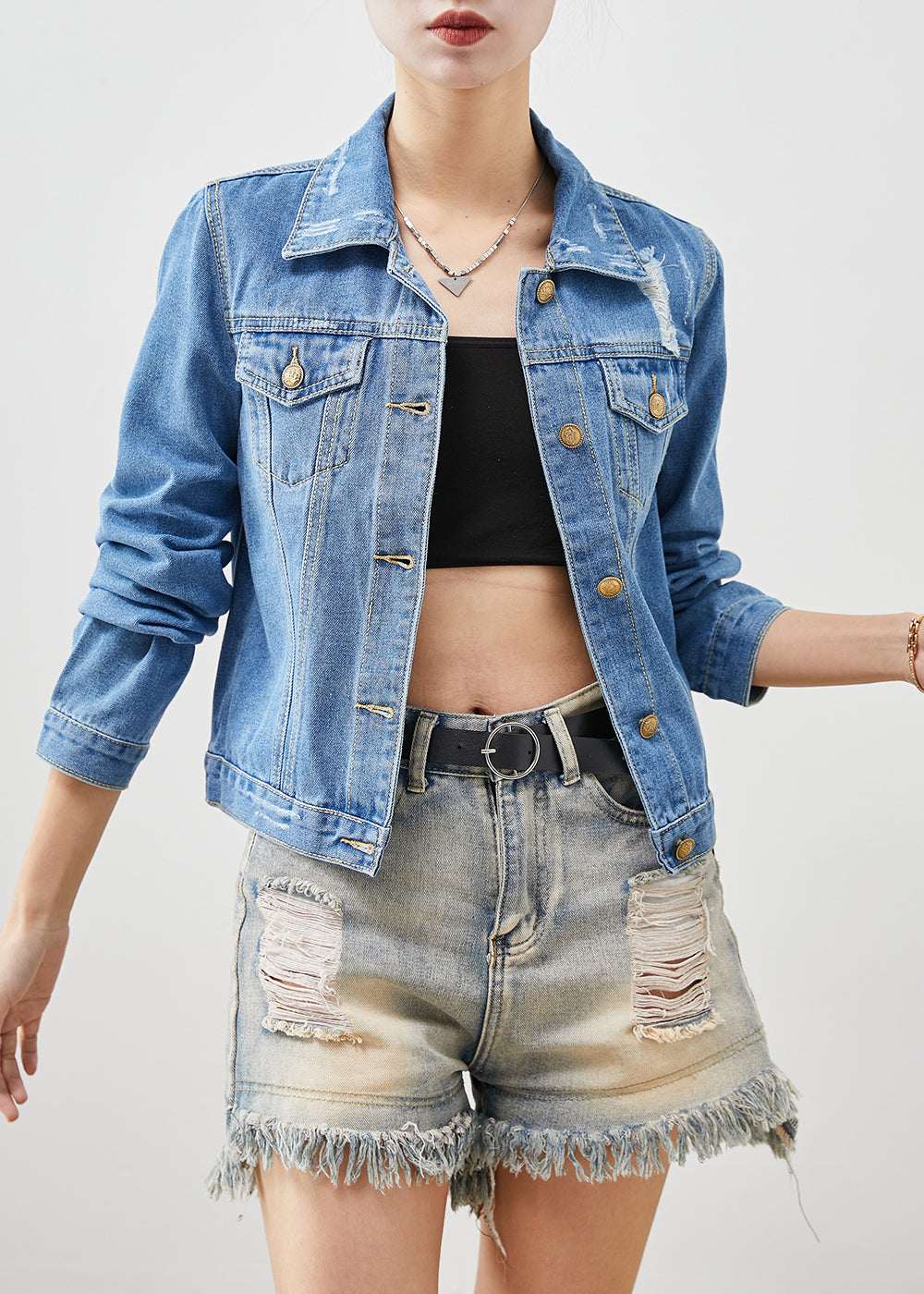 Denim Blue Silm Fit Cotton Coats Spring