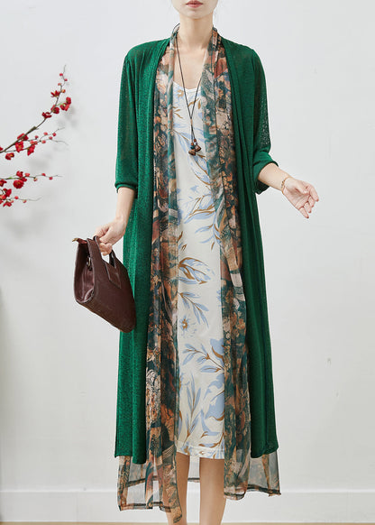 Green Oversized Patchwork Chiffon Loose Coat Fall