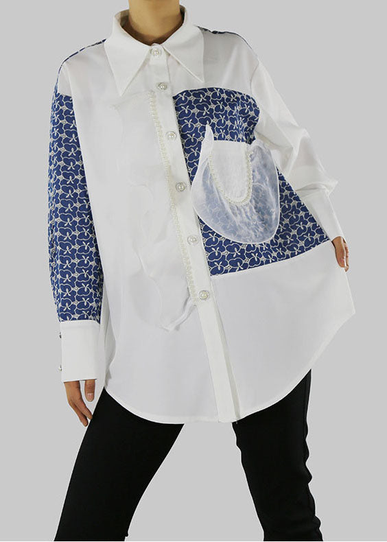 White Peter Pan Collar Print Shirt Top Spring