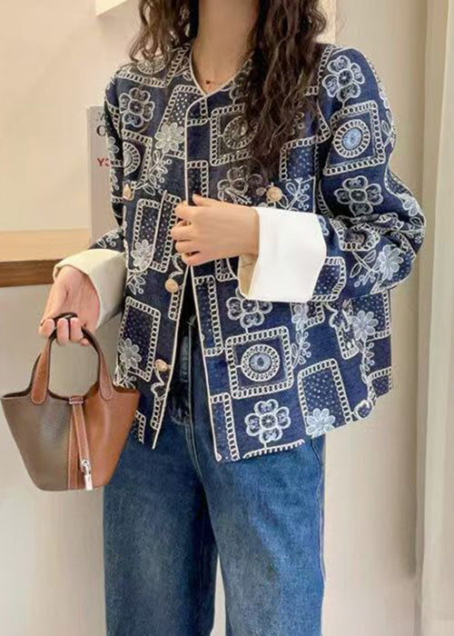 Blue Embroidered Sequins Denim Coats Spring
