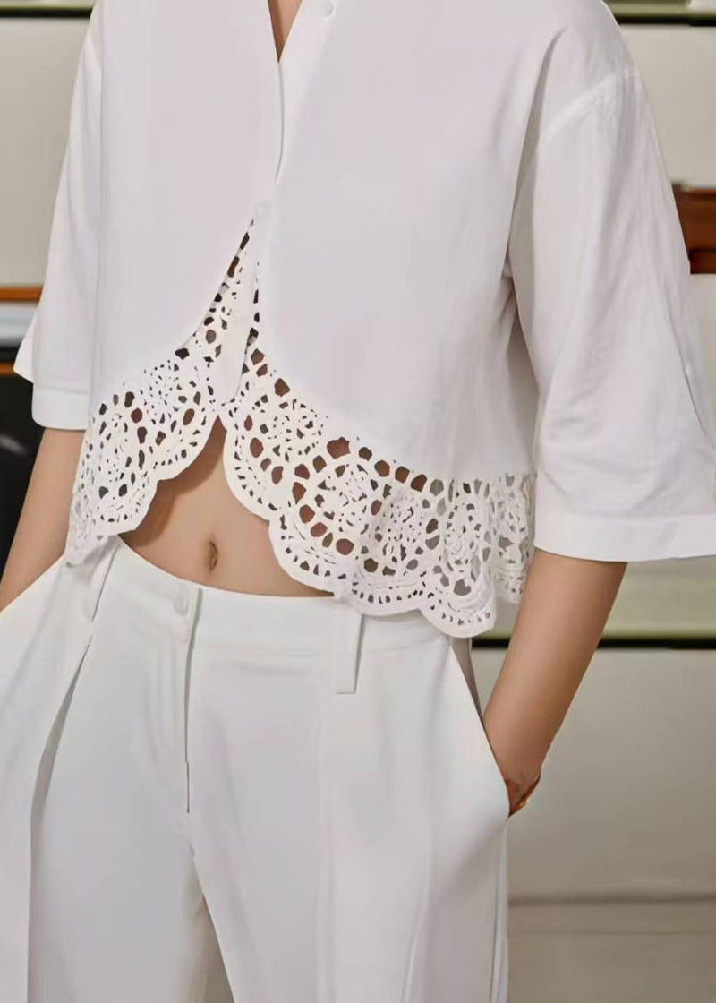 White Oversized Patchwork Cotton Shirt Summer