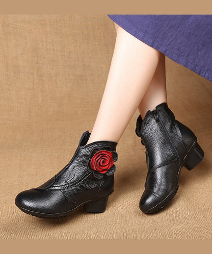 Handmade Black Splicing Chunky Boots