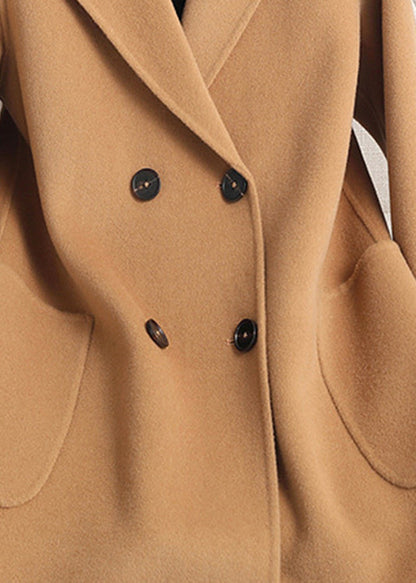 Loose Camel Notched Button Woolen Coats Fall