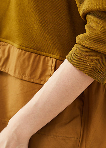 Brown Ruffled Patchwork Cotton Shirts Spring