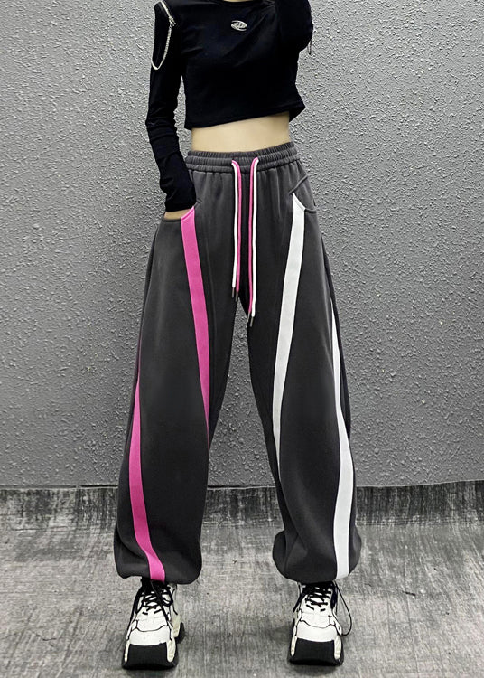 Black Pockets Patchwork Warm Fleece Sport Pants Winter