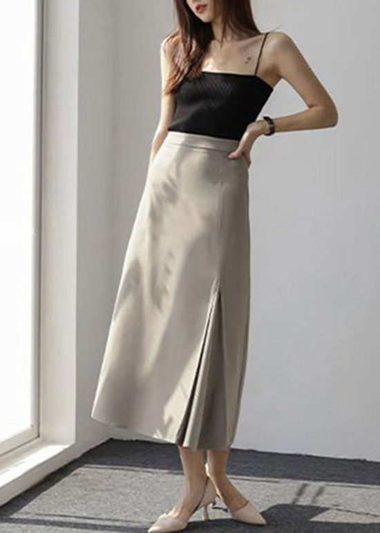Brown Wrinkled High Waist Cotton Skirt Spring