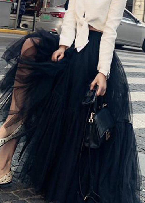 Italian Black High Waist Tulle Skirt Spring