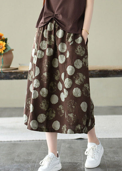 Chocolate Elastic Waist Pockets Linen Skirt Summer