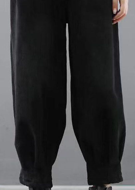 Handmade Black Pockets Thick Harem Fall Pants
