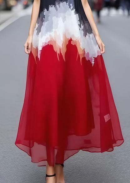Mixed Color Print Chiffon Holiday Dress Sleeveless