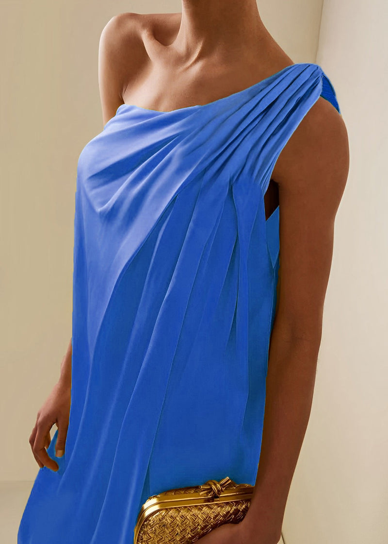 Yellow One Shoulder Asymmetrical Wrinkled Maxi Dresses Summer