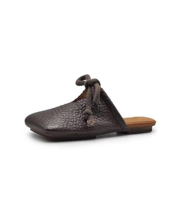 Splicing Brown Faux Leather Slide Sandals Lace Up