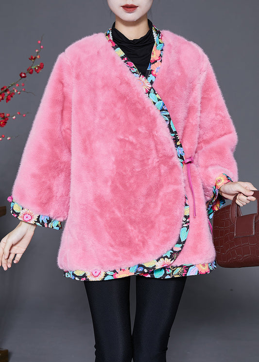 Pink Oversized Patchwork Mink Velvet Jacket Winter