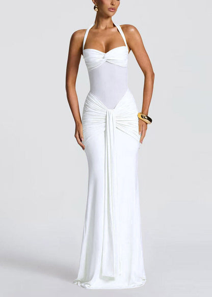 Yellow Halter Tulle Patchwork Flattering Long Dress Summer