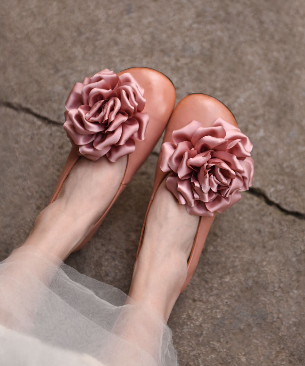 Splicing Flat Feet Shoes Pink Cowhide Leather