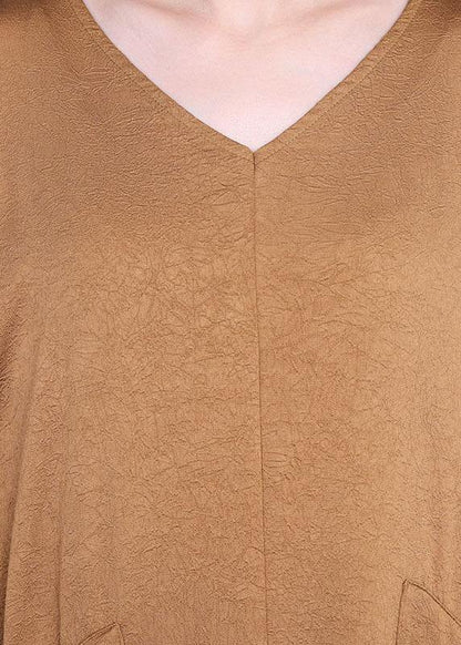 Diy Khaki Asymmetrical V Neck Summer Silk Sundress Bat Wing Sleeve