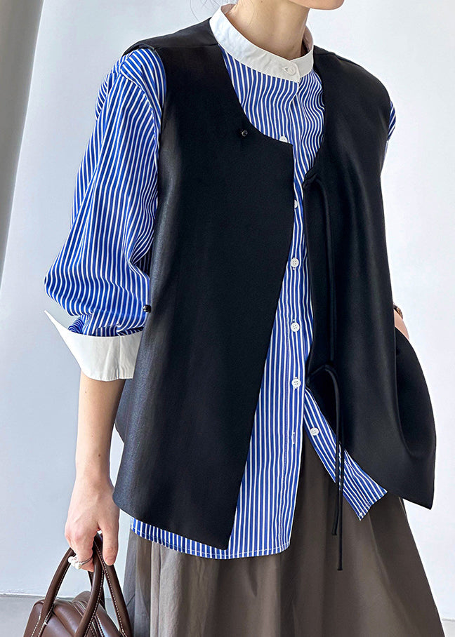 French Black Button Cotton Waistcoat Sleeveless