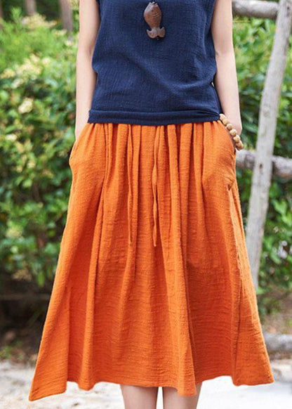 Retro Cotton and Hemp Baggy Thin Tight Waist Skirt