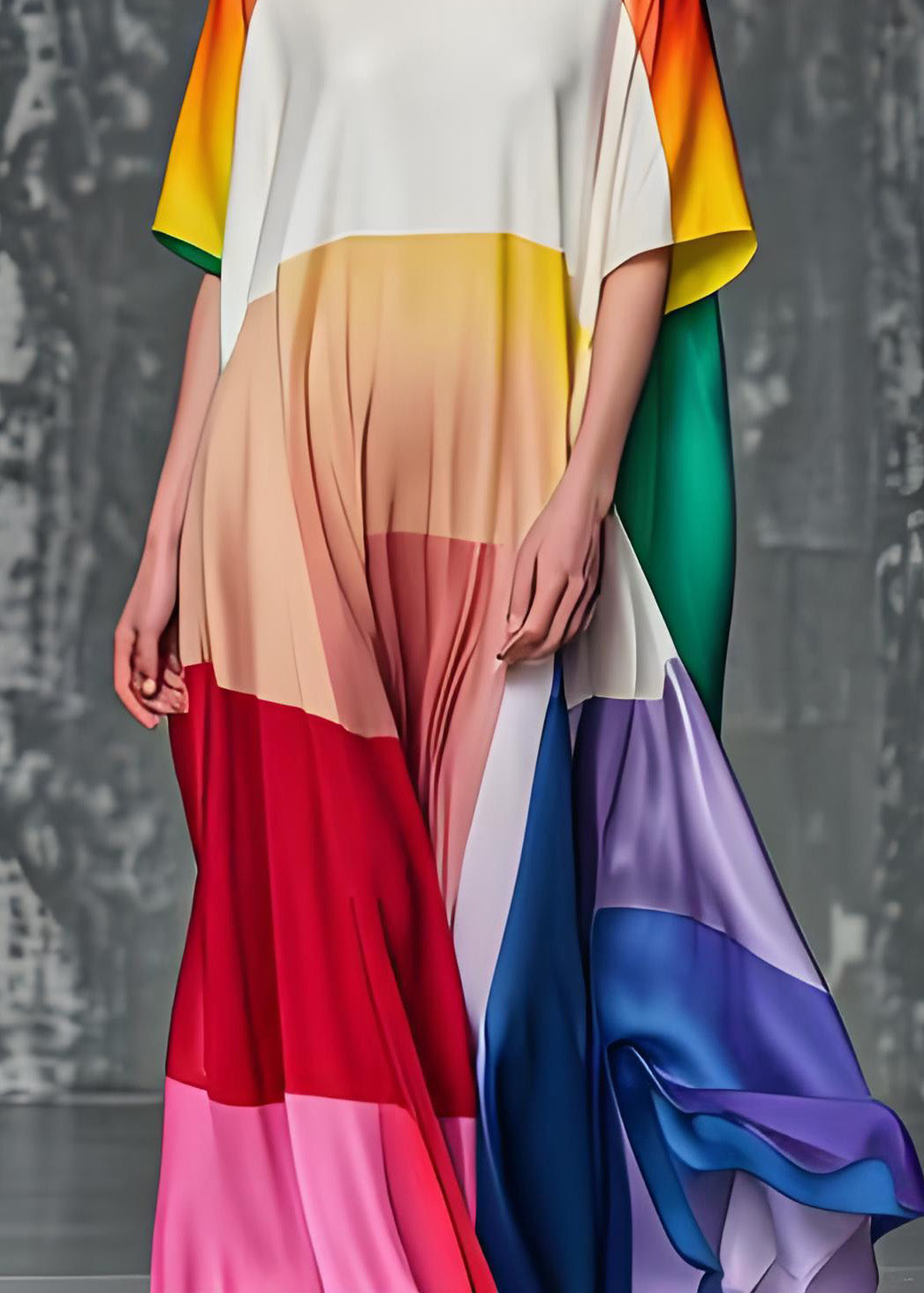 Colorblock O Neck Silk Dresses Summer