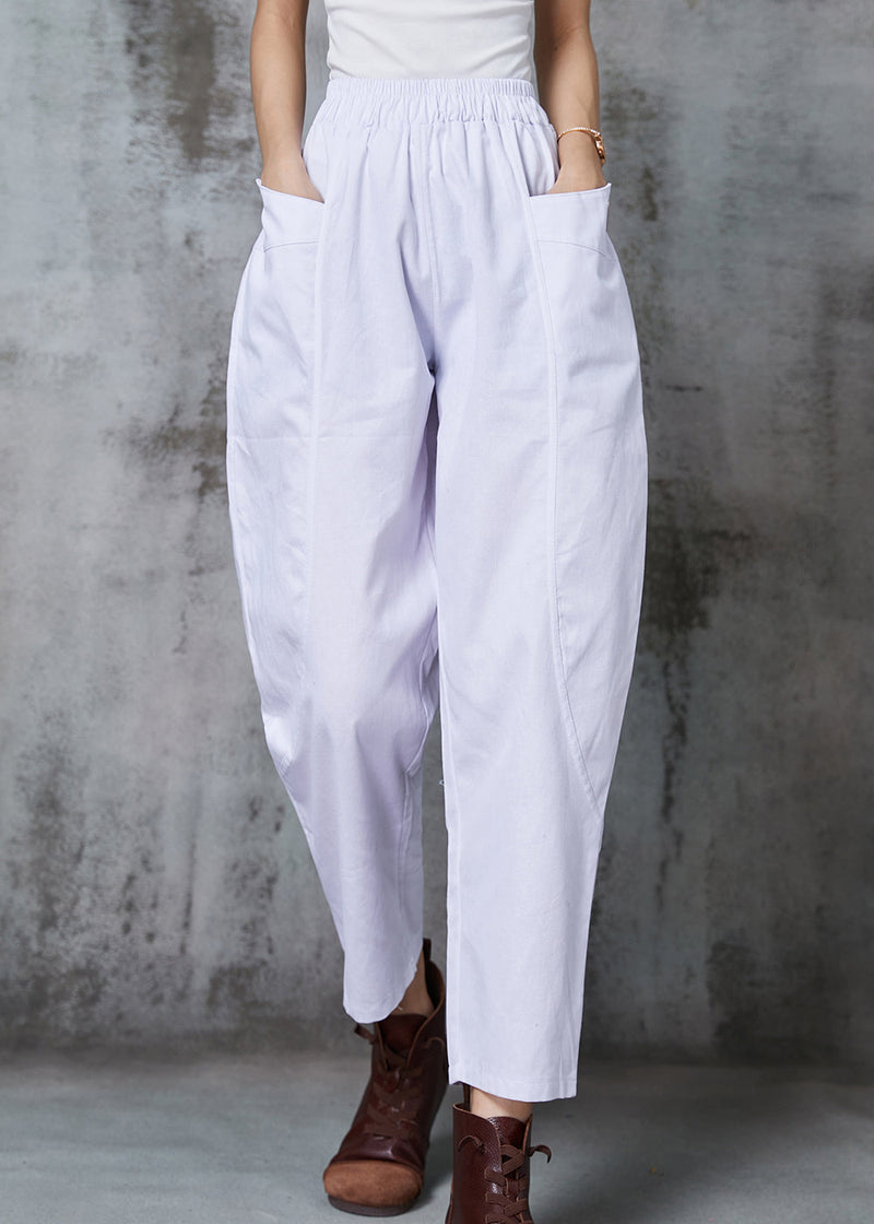 White Elastic Waist Cotton Harem Pants Spring