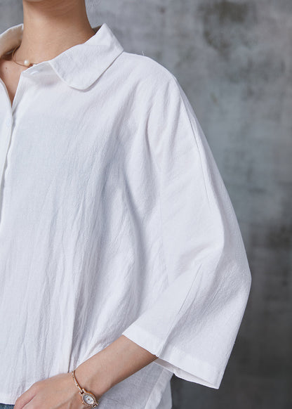 White Oversized Cotton Blouse Top Bracelet Sleeve
