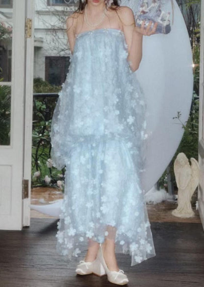 Light Blue Decorated Tulle Party Dress Summer