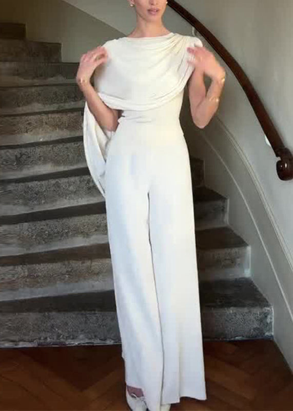White Asymmetrical Slim Jumpsuits Summer