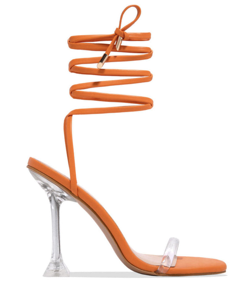 Leopard Print Lace Up Clear Stiletto Heels Peep Toe Sandals for