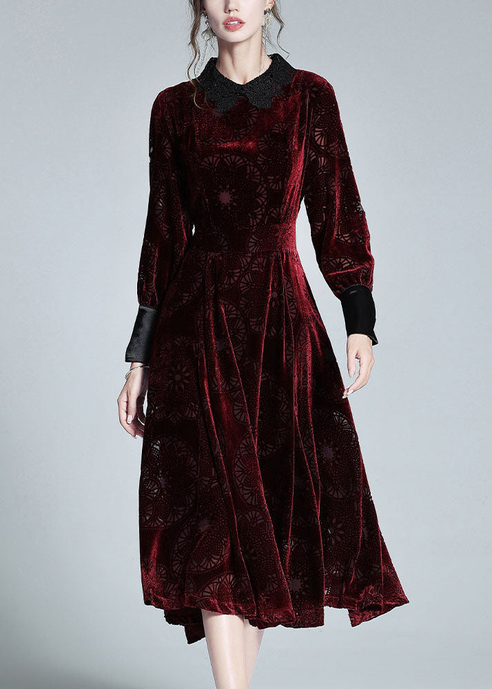 Mulberry Peter Pan Collar Patchwork Velour Dress Spring