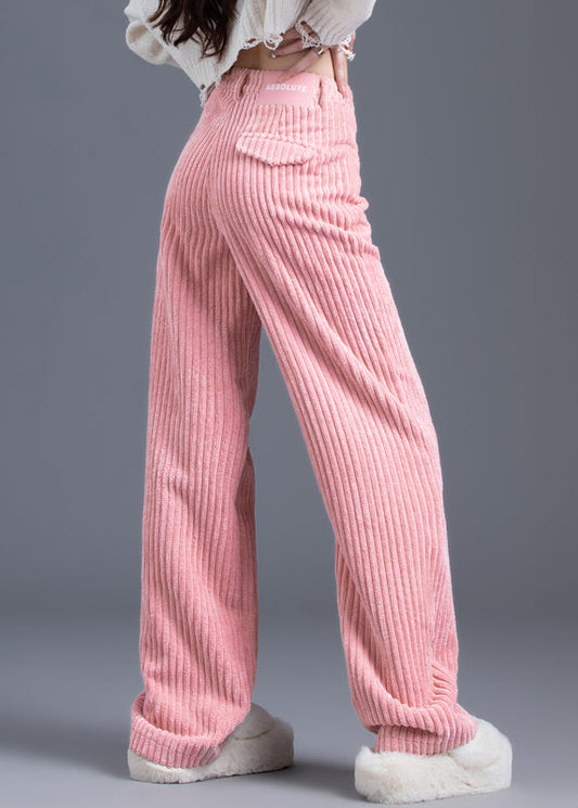 Pink Pockets Corduroy Wide Leg Pants Spring