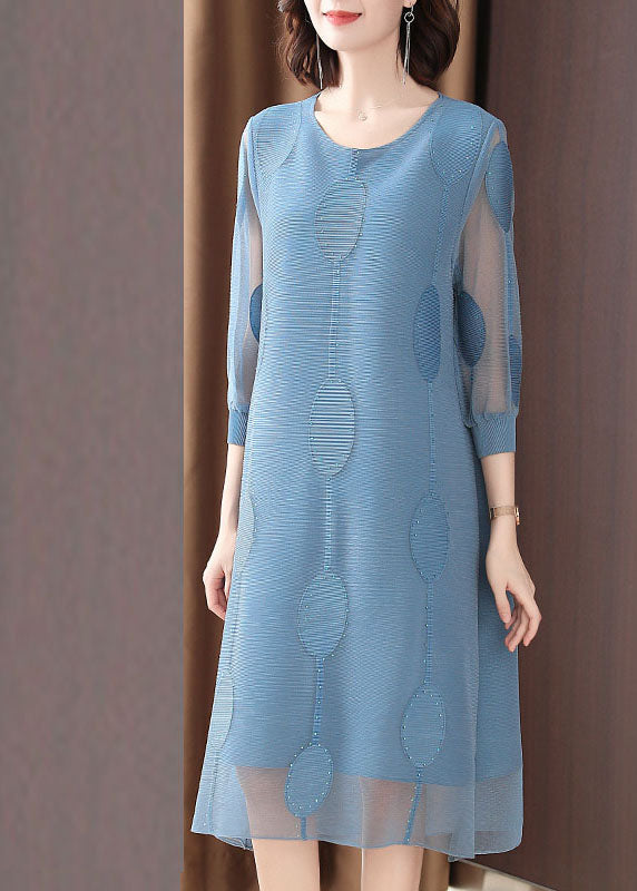 Blue Dot Embroideried Tulle Holiday Maxi Dress Fall