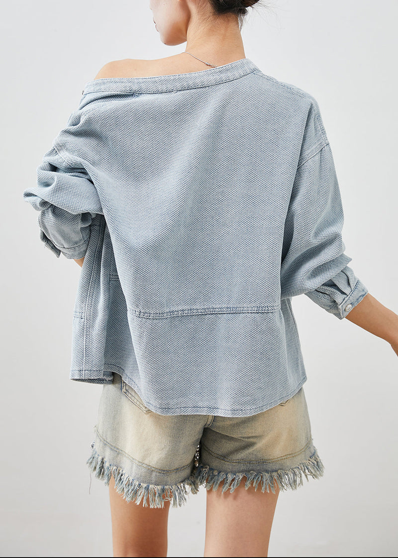Denim Blue Oversized Pockets Cotton Coat Outwear Fall