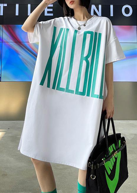 Italian White Side Open Graphic Party Dresses Summer