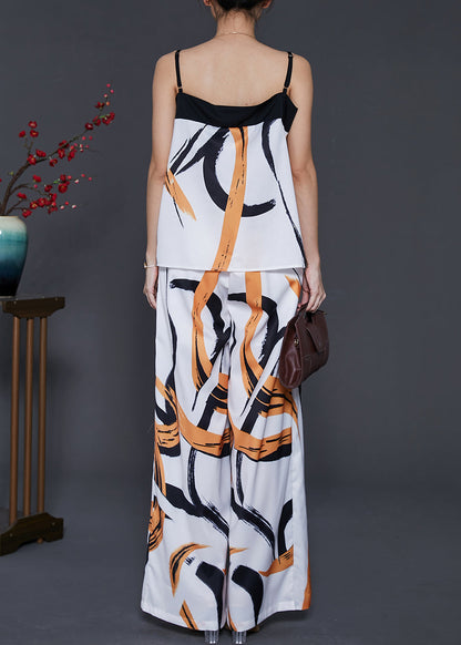 Modern White Print Patchwork Chiffon Two Piece Set Clothing Summer