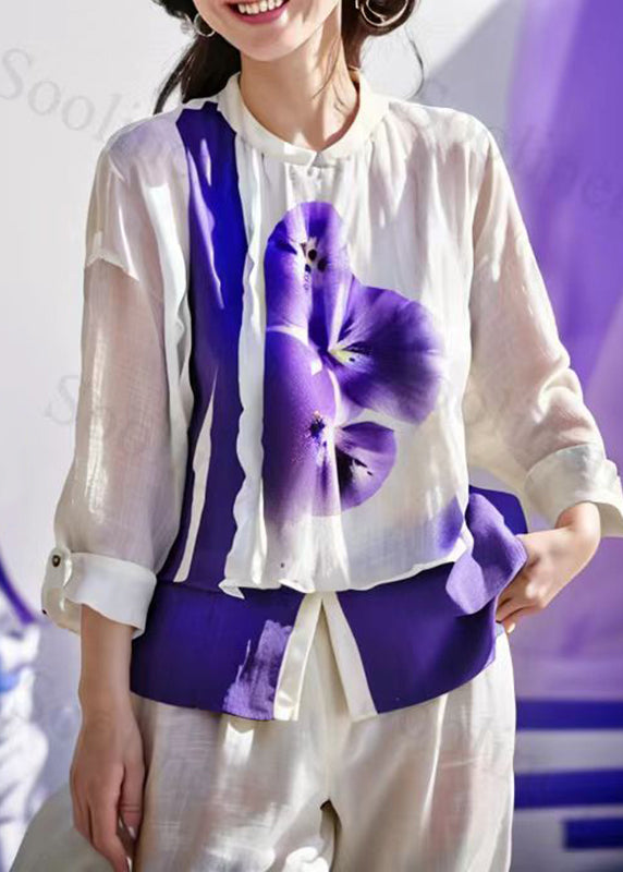 Beige O-neck Print Patchwork Shirt Fall