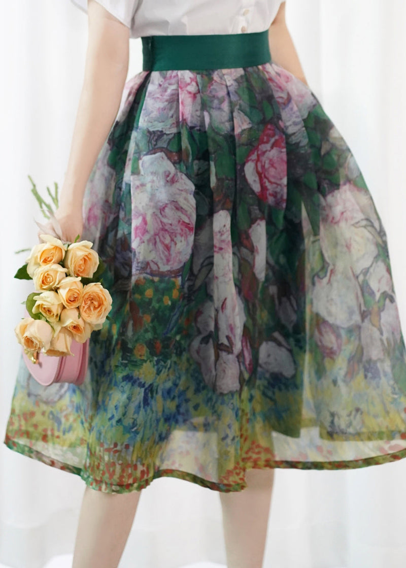 Original Design Print Silk Cotton a Line Skirt Summer