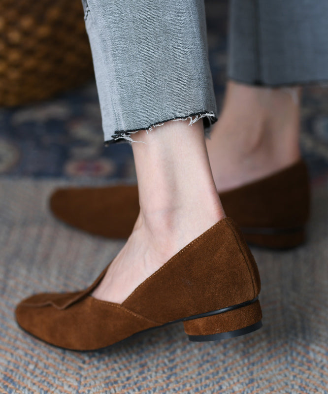 Handmade Comfortable Splicing Brown Suede Loafer Shoes