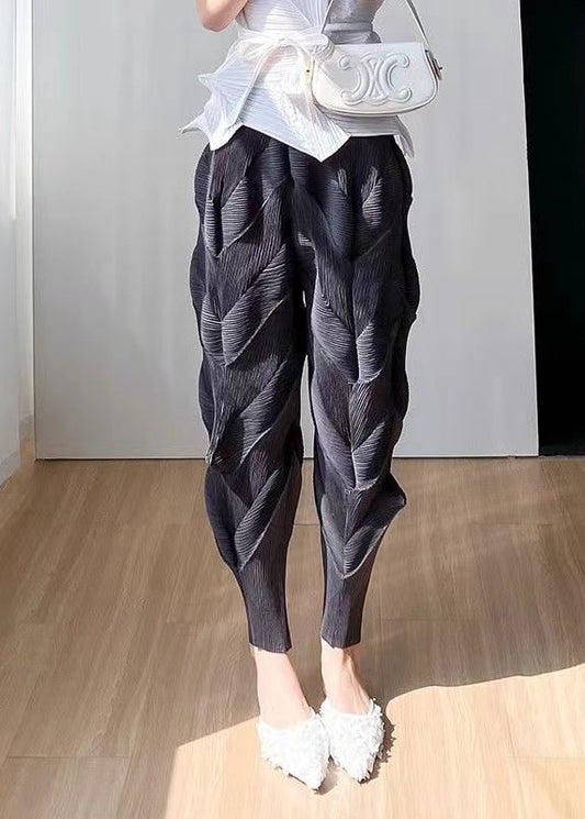 Black High Waist Wrinkled Silk Harem Pants Spring