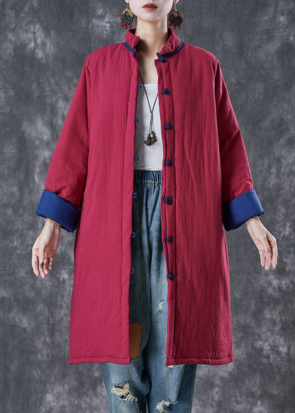 Red Chinese Button Thick Fine Cotton Filled Puffers Jackets Winter