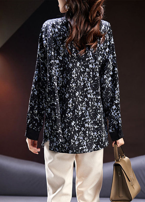 Italian Black O-neck Print Patchwork Fake Two Pieces Shirt Fall