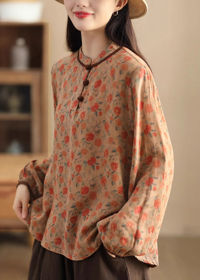 Green Patchwork Button Linen Shirts Long Sleeve