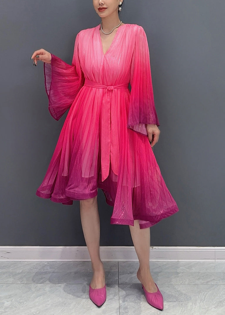 Red V Neck Layered Cotton Long Dresses Fall