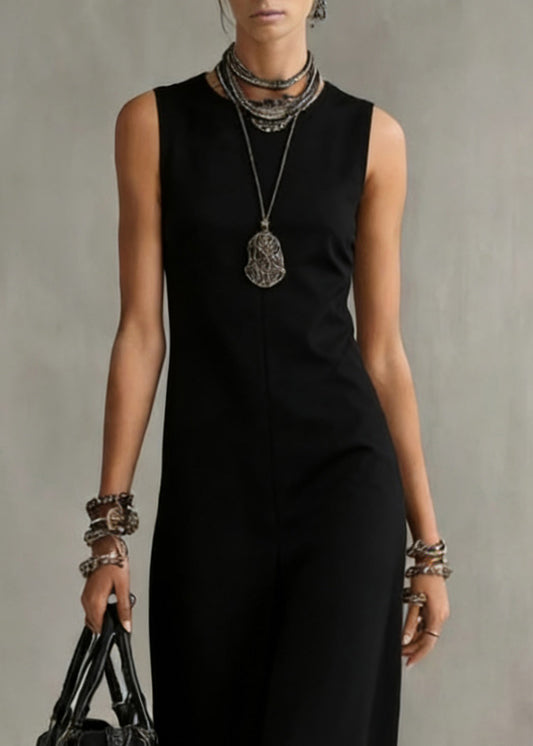 Black O Neck Cotton Long Dress Sleeveless