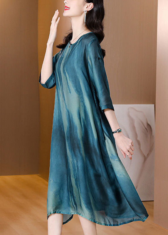 Blue Oversized Tie Dye Silk a Line Dress Summer