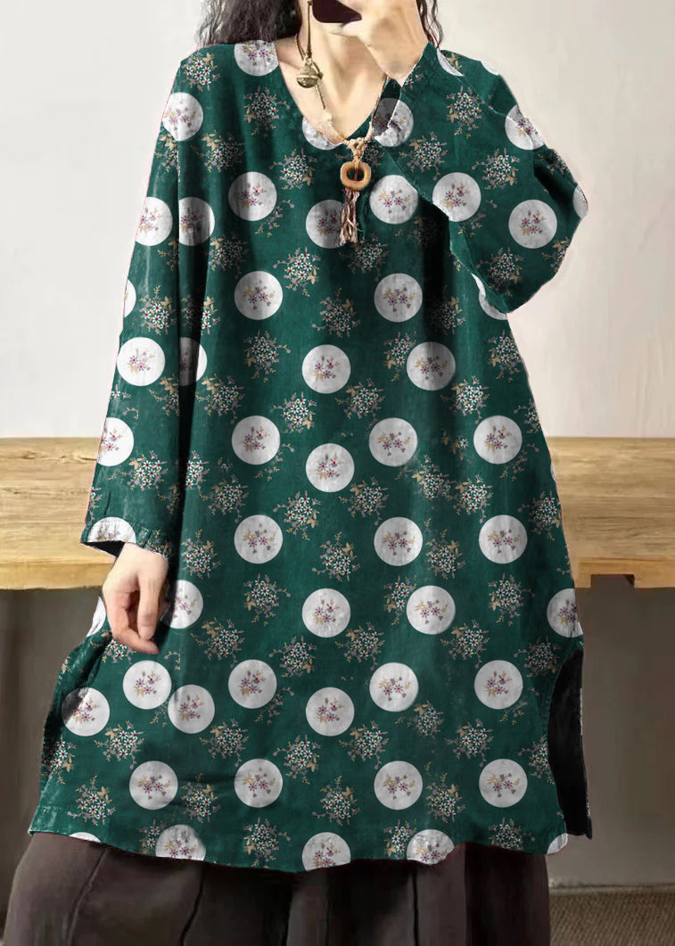Black Flower V Neck Embroidered Patchwork Linen Mid Dresses Fall