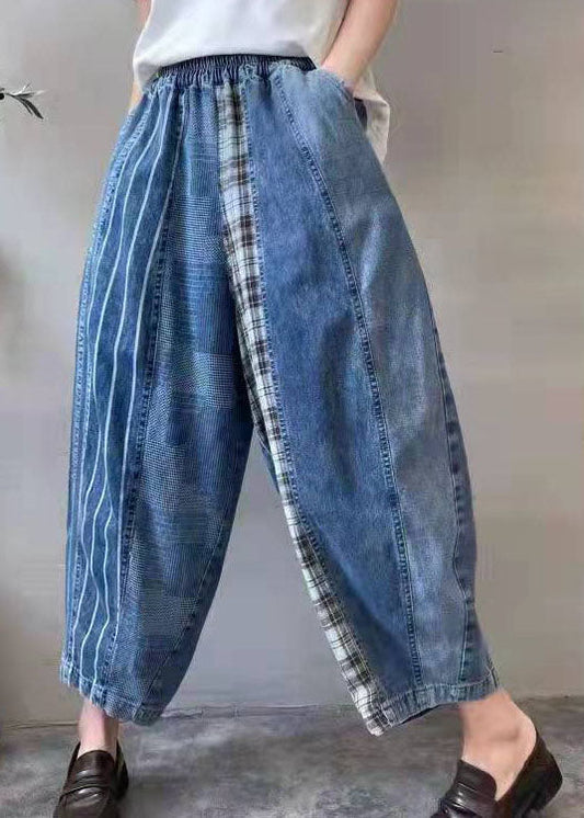 Fine Blue Patchwork Denim Pants Spring