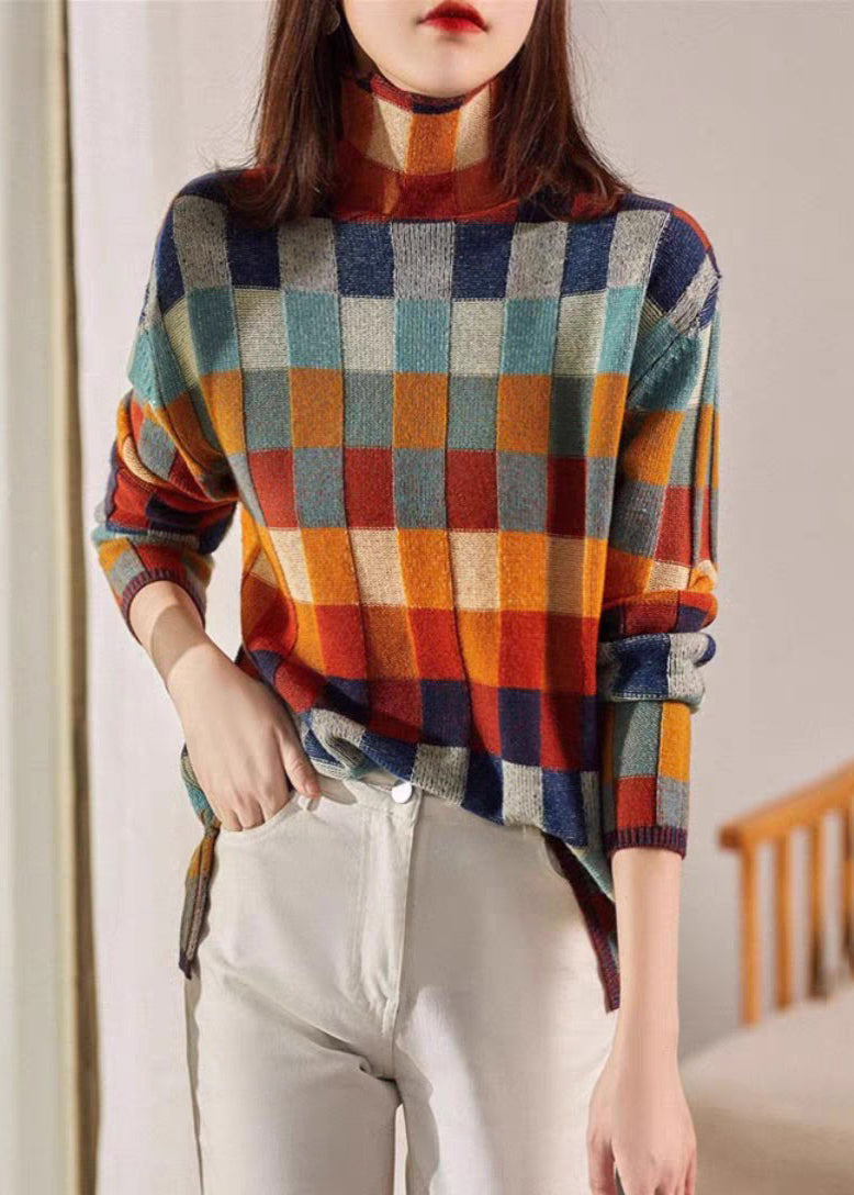 Plaid Turtleneck Cozy Knit Sweaters Spring
