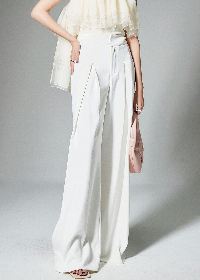 French White High Waist Cotton Wide Leg Pants Summer