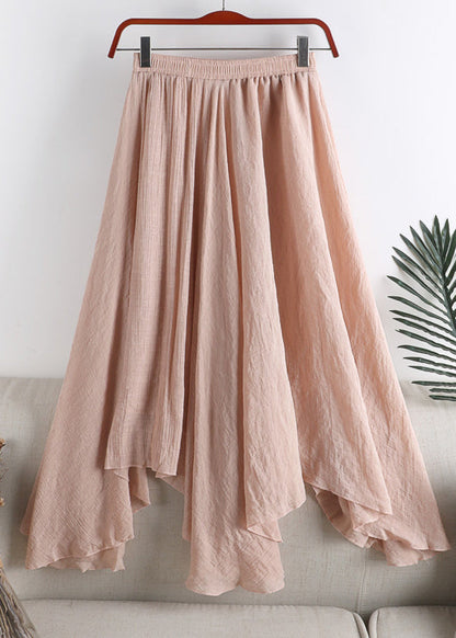 Natural Blue Asymmetrical Elastic Waist Wrinkled Linen a Line Skirt Summer