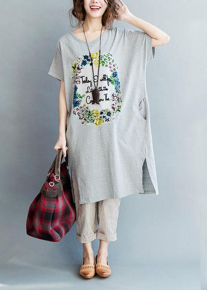 Diy Black Side Open Letter O Neck Vacation Cotton Dresses